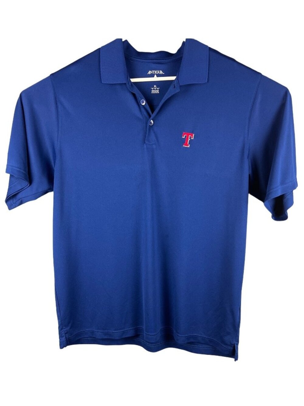 Antigua Mens XL Blue Polo Shirt With Texas Rangers Logo